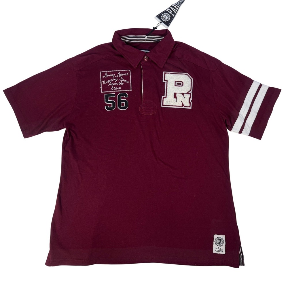 NWT‎ PARISH NATION Men's Large Burgundy Varsity Polo Shirt Embroidered Patch L